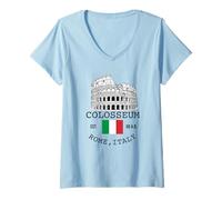 Womens Colosseum Rome Italy Flag Souvenir Flavian Amphitheatre V-Neck T-Shirt