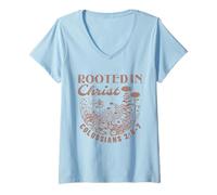 Womens Colossians 2:7 Roots in Christ Scripture Christian Vintage V-Neck T-Shirt