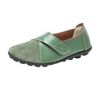 Women's Colour Block Cross Strap Flat Loafers Adjustable Soft Sole Faux Leather Casual Shoes - Non Slip Comfortable Walking Flats Arch Support for Office Travel Daily Errands Wear Green