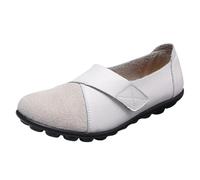 Women's Colour Block Cross Strap Flat Loafers Adjustable Soft Sole Faux Leather Casual Shoes - Non Slip Comfortable Walking Flats Arch Support for Office Travel Daily Errands Wear White