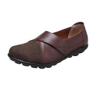 Women's Colour Block Cross Strap Flat Loafers Adjustable Soft Sole Faux Leather Casual Shoes - Non Slip Comfortable Walking Flats Arch Support for Office Travel Daily Errands Wear Coffee