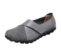 Women's Colour Block Cross Strap Flat Loafers Adjustable Soft Sole Faux Leather Casual Shoes - Non Slip Comfortable Walking Flats Arch Support for Office Travel Daily Errands Wear Grey