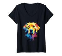 Women's Colourful Labrador Yellow Golden Lab Retriever Splash Paint V-Neck T-Shirt