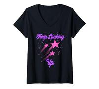 Women's Colourful Shooting Star Keep Looking Up Inspirational V-Neck T-Shirt