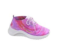 Womens Colourful Trainers Breathable Mesh Lace up Running Shoes, Lightweight Fashion Sneakers with Non Slip Cushion Sole, Soft Knit Upper, Shock Absorbing Comfortable Casual Sports Shoes for Women