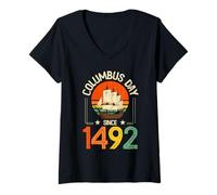 Women's Columbus Day Since 1492 Vintage Explorer Ship V-Neck T-Shirt