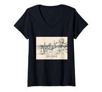 Womens Columbus Ohio Vintage Skyline Drawing V-Neck T-Shirt