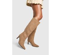 Womens Column Nubuck Low Heel Knee High Boots - Beige - 6, Beige
