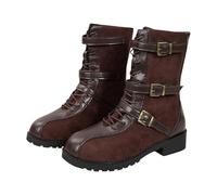 Womens Combat Ankle Boots Lace Up Buckle Straps Casual Fashion Brown