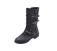 Womens Combat Boot UK Sale Clearance, Mid Calf Buckles Boots Winter Shoes Safety Work Boots Round Toe Zipper Wedges Waterproof Snow Boots Thick Sole Goth Booties Walking Boots Non-Slip Lightweight