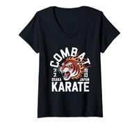 Womens Combat Karate Fierce Tiger Osaka Japan V-Neck T-Shirt