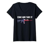 Womens COME AND TAKE IT RED WHITE AND BLUE AR15 2A CLOTHING V-Neck T-Shirt