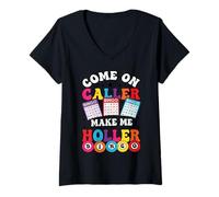 Womens Come On Caller Make Me Holler Colorful Bingo Design Funny V-Neck T-Shirt