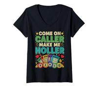 Womens Come On Caller Make Me Holler Colorful Funny Bingo Design V-Neck T-Shirt