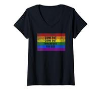 Womens Come Out Come Out Wherever You Are LGBTQ+ Pride V-Neck T-Shirt