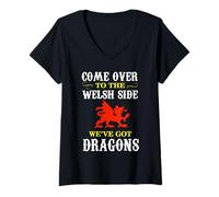 Womens Come Over To The Welsh Side Wales Dragon V-Neck T-Shirt