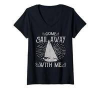 Women's Come Sail Away with Me Romantic Sailing Quote V-Neck T-Shirt
