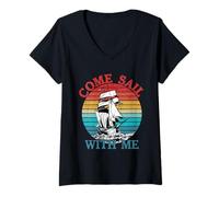 Womens Come Sail with Me Captain Sail Sailor V-Neck T-Shirt