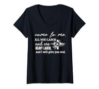 Women's Come to Me All Who Labor and are Heavy Laden Quote V-Neck T-Shirt