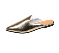 Women's Comfort Ankle Strap Flat Sandals Summer New Foreign Trade Big Yards A Stirrup Pointed Europe And The US Silver Half Toe Single Shoes Sliders Womens Size 5 Black Women Rubber (Gold,35)