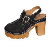 Womens Comfort Ankle Strap Heeled Sandals Foreign Trade Plus Size Slippers For Women's Summer European And American Metal Hollow Women's Sandals Sandal Toe Tights for Tan (Black,5.5)