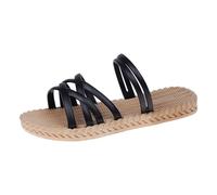 Women's Comfort Extra Wide Fit Flat Sandals Summer Korean Version Of The Internet Roman Style Flat Student Sandals Black Sliders Women Size 4 Slippers UK for Summer (Black, 5)