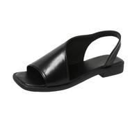 Women's Comfort Extra Wide Fit Flat Sandals Women‘s Summer New Large Size Fish Head Square Head Hollow Back Europe And The States Fashion Thick With Black Sandals for Comfortable (Black,42)