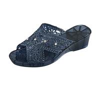 Womens Comfort Extra Wide Fit Low Heel Sandals Plastic Jelly Slippers Medium Heel Flat Thick Sole Casual Shoes Fashion Slippers Girls Size 13 UK Womens Pool Sliders 6 (Black,5)