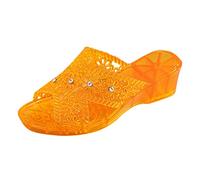 Womens Comfort Extra Wide Fit Low Heel Sandals Plastic Jelly Slippers Medium Heel Flat Thick Sole Casual Shoes Fashion Slippers Girls Size 13 UK Womens Pool Sliders 6 (Gold,5)
