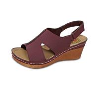 Women's Comfort Mules with Wedge Heel, Elegant Orthopaedic Slippers, Openwork Massage Sole, Footbed, Plain Leather Summer Shoes, Flat Slippers, Lightweight Casual Shoes for Everyday Use, C3 Red, 37 EU