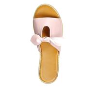 Womens Comfort Open Toe Flat Sandals Women's Summer Korean Style Solid Color Bow Flat Slippers Double Strap Sliders Women Womens Size 5 Black (Pink, 5)