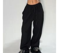 Women's Comfort-Oriented Wide Leg Joggers - Polyester Sweatpants for Casual Wear During Summer Fall and Mild Spring Days (L Black)