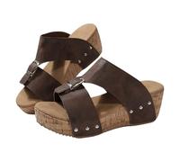 Womens Comfort Platform Wedge Sandals Sliders Women's Beach Slope Heel Slippers Hollow Casual Slippers Slope Bottom Shoes Sandals Home for Women Rubber White Stuff Ladies (Brown,6.5)