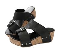 Womens Comfort Platform Wedge Sandals Sliders Women's Beach Slope Heel Slippers Hollow Casual Slippers Slope Bottom Shoes Sandals Home for Women Rubber White Stuff Ladies (Black,4.5)