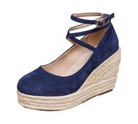 Women's Comfort Sandals with Heel, Plain Suede, Mary Jane, Block Heel, Round Toe, Large Sizes, Traditional Look for Outdoor, Holiday, Leisure & Everyday Use, blue, 8.5 UK