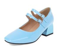 Womens Comfort Shoes Mary Jane Pumps Block Heel Square Toe Buckle Strap Casual Work Shoes for Daily Walking & Long Standing,Blue,2 UK