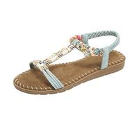 Womens Comfort Shoes Size 6 Women's Beaded Flat Sandals Elastic Slingback T Strap Summer Sandals Ankle Strap Heels 6 (Light Blue, 65)