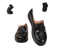 Women's Comfort Slip-On Loafers, Loafers for Women Slip on Comfort Leather Bow Dress Shoes Lightweight Moccasins Penny Loafer Work Driving Flats Mom's Shoes (Black,39EU)
