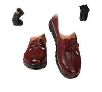 Women's Comfort Slip-On Loafers, Loafers for Women Slip on Comfort Leather Bow Dress Shoes Lightweight Moccasins Penny Loafer Work Driving Flats Mom's Shoes (Red,37EU)