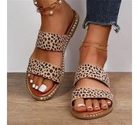 Women's Comfort Slip on Sandal Casual Cork Mules Flat Sandal Leopard Print 2022 Summer Open Toe Slide Shoes Comfortable Beach Slippers,Leopard,US7/EU38