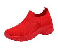 Women's Comfort Walking Shoes Breathable Knit Mesh & Non-Slip Soft Sole, Lightweight Arch Support Comfort for Work Travel (Red, 4.5)