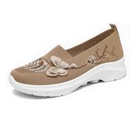 Women's Comfort Walking Shoes, Mesh Breathable Stretch Fit Orthopedic Sneakers with Arch Support, Non Slip Low Top Trainers Brown