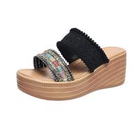 Women's Comfort Wide Fit Platform Sandals Large Size Thick Fish Mouth Slipper Shoes Sandals Soft Sole Outdoor Indoor Daily Wearing Ladies Black Slippers Size 7 Women's Sliders 6 (Black,4.5)