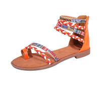 Womens Comfortable Ankle Strap Flat Sandals Women's Summer Sandals Ethnic Dazzling Colorful Patchwork Large Size Flat Strappy for Women Black Sandels Size 2 (Red,6)