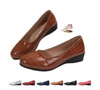 Women's Comfortable Arch Support Wedge Slip-On Shoes, Lightweight Leather Shoes Low Heel Wedge Casual Work Ballerina Court Shoes (Brown,7)