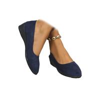 Women's Comfortable Arch Support Wedge Slip-On Shoes, Lightweight Non-Slip Shoes Low Heel Wedge Casual Work Ballerina Court Shoes (Blue,5)