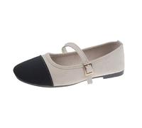 Women's Comfortable Ballerinas, Babies Women Suede | Thin Buckle Strap Square Toe Low Cut Two-Tone Upper Flat Sole French Style | for City, Daily, Office, Spring Autumn, 01 Black, 8 UK