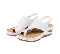 Women's Comfortable Beach Slide - Wedge Sandals Wide Feet Shoes Open Toe Sandal Summer Chic Nude Walking Feet Vintage Casual Shoe Nude Feet Lightweight Slides, White., 6 UK