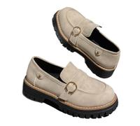 Women's Comfortable British Style Retro Slip-on Shoes,Non-Slip Rubber Sole Chunky Heel Loafers for Women Casual Walking (Beige,3)