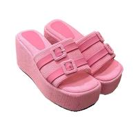 Women's Comfortable Chunky Flatform Sandals Women's Summer Square Thick Sole Leisure Resort Beach Slippers with Elevated Sandals Funny Slippers Size 7 Womens Sliders 6 Wide Fit (Red,5)